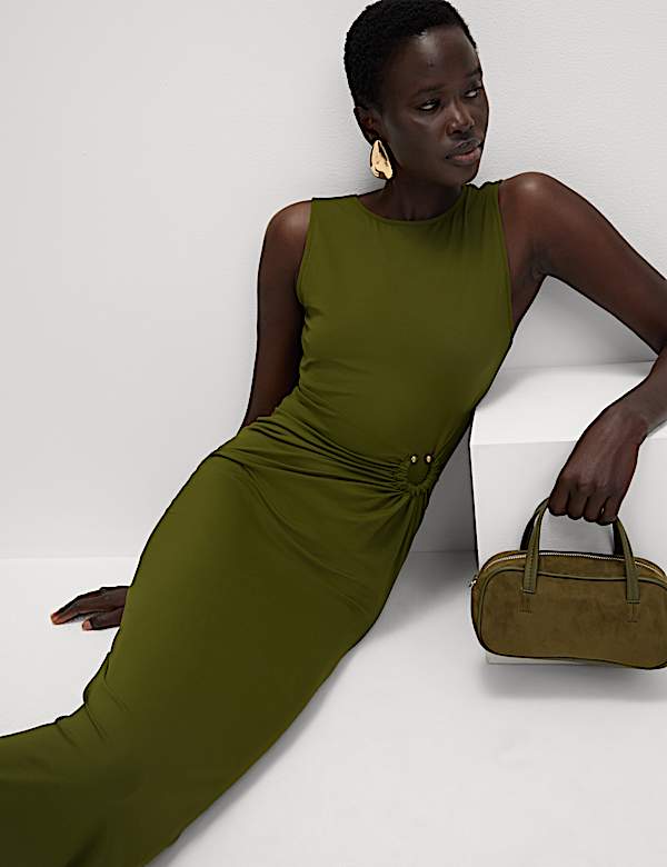 Jersey Round Neck Twist Front Dress