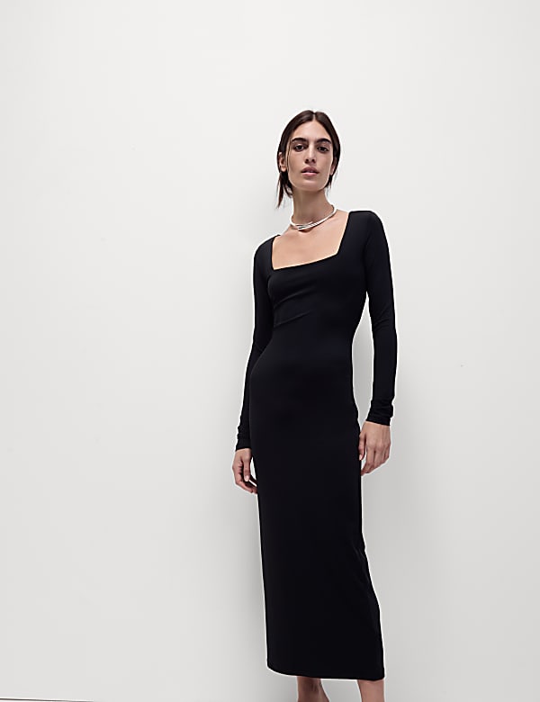 Midaxi-bodycon-jurk met vierkant hals - BE