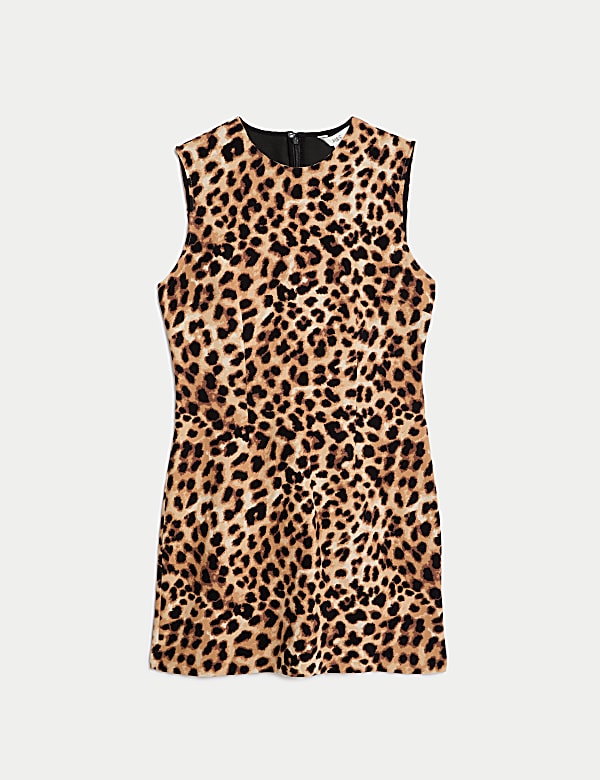 Animal Print Round Neck Mini Shift Dress - US