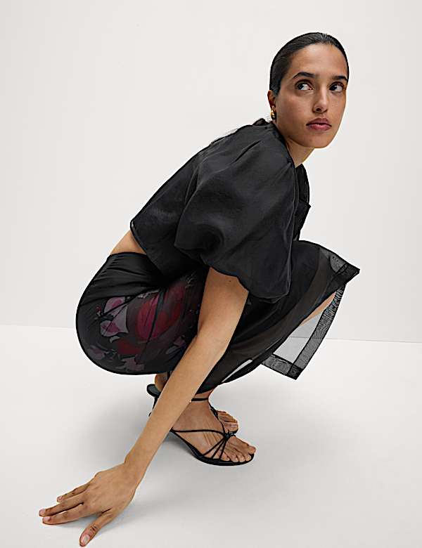 Organza Floral Midi Pencil Skirt - LT