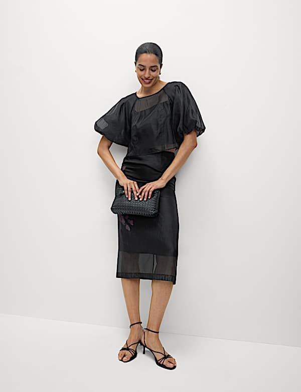 Organza Floral Midi Pencil Skirt - LT