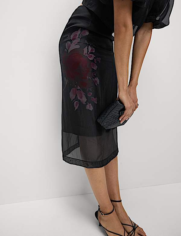 Organza Floral Midi Pencil Skirt - LT