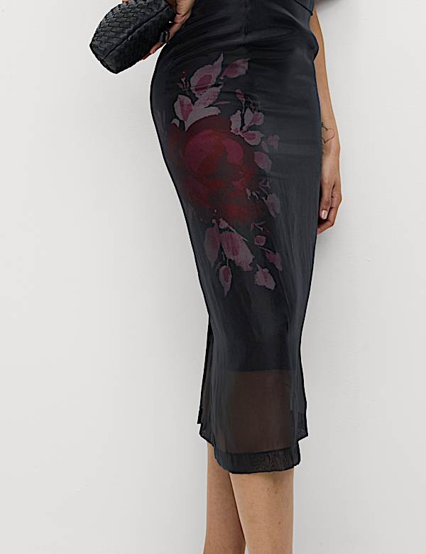 Organza Floral Midi Pencil Skirt - LT