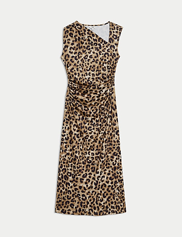 Asymmetrische midaxi-bodycon-jurk met dierenprint - BE