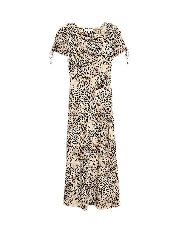 Animal Print Ruched Sleeve Midaxi Dress
