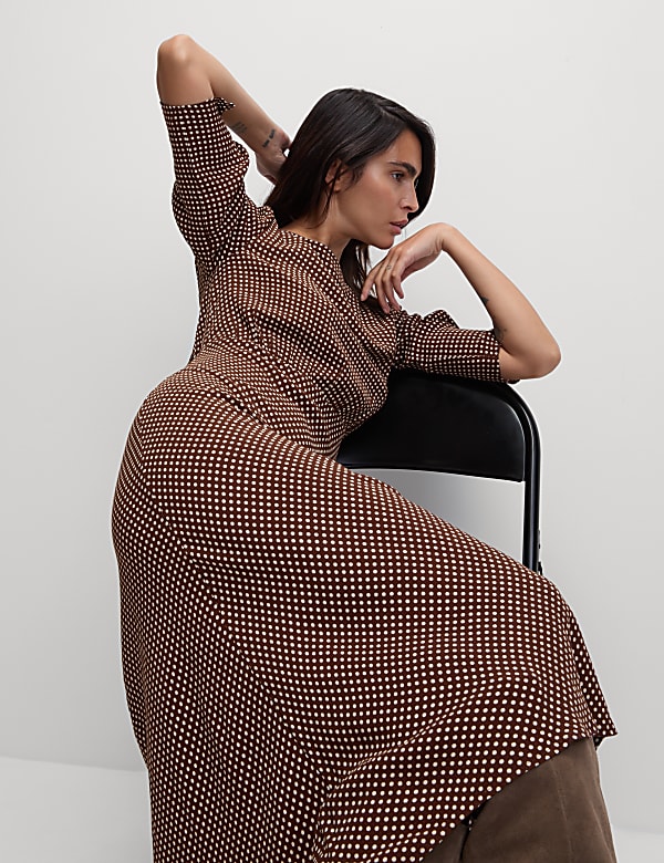 Round Neck Spot Print Midaxi Tea Dress