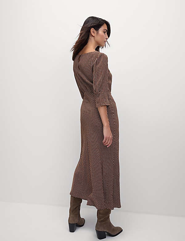 Round Neck Spot Print Midaxi Tea Dress