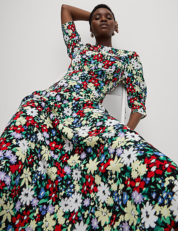 Floral Round Neck Midaxi Tea Dress - US