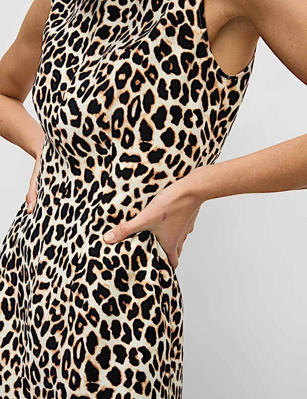 Animal Print Round Neck Mini Shift Dress - ID