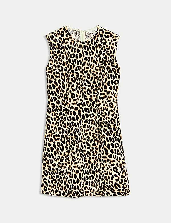 Animal Print Round Neck Mini Shift Dress - ID