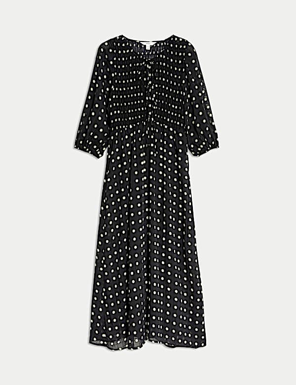 Printed Tie Front Midaxi Shirred Dress - IS