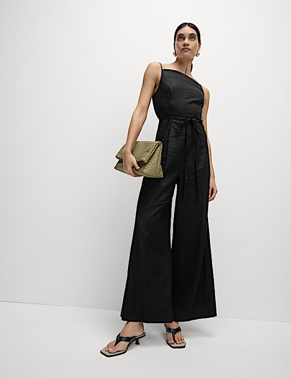 Linen Blend Square Neck Sleeveless Jumpsuit - BE