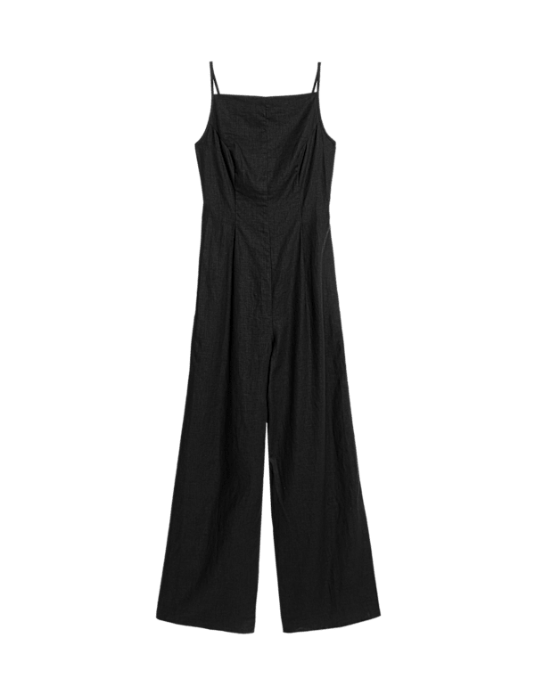 Linen Blend Square Neck Sleeveless Jumpsuit