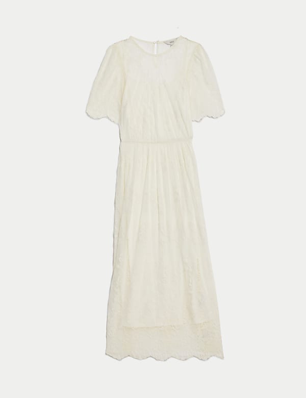 שמלת מידי בגזרה ישרה וצמודה עם צווארון עגול ותחרה - IL