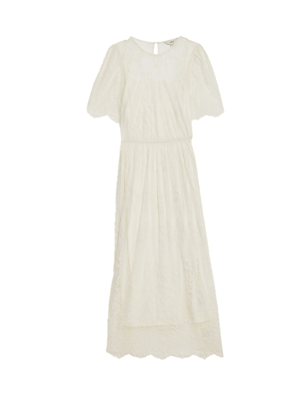 Lace Round Neck Midi Column Dress