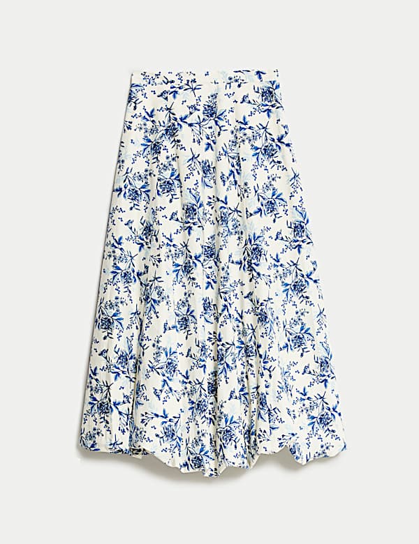 Μίντι-μάξι φλοράλ φούστα με φραμπαλάδες στο στρίφωμα από 100% βαμβάκι - GR