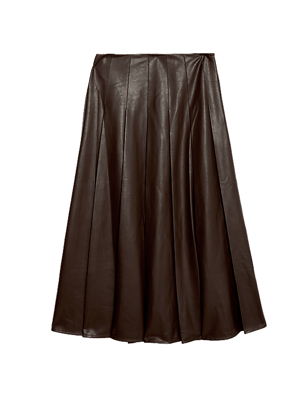 Leather Look Pleated Midaxi A-Line Skirt