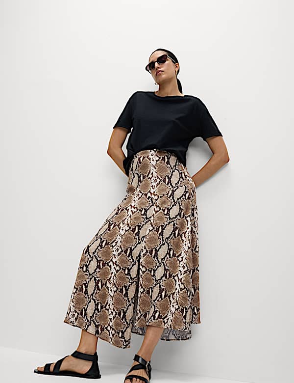 Snake Print Asymmetric Midaxi A-Line Skirt - SE
