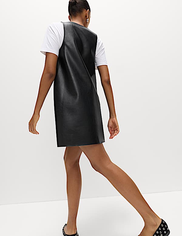 Faux Leather Embellished Mini Shift Dress - VN