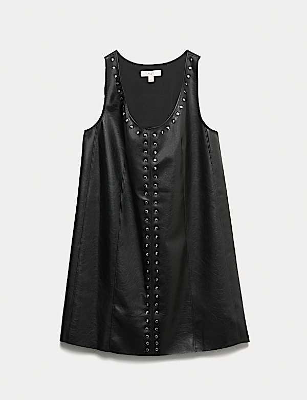 Faux Leather Embellished Mini Shift Dress - VN