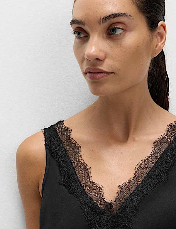 Satin Lace V-Neck Midaxi Slip Dress