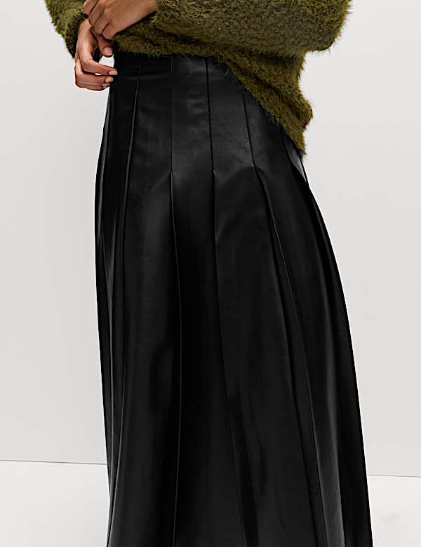 Leather Look Pleated Midaxi Skirt - NZ
