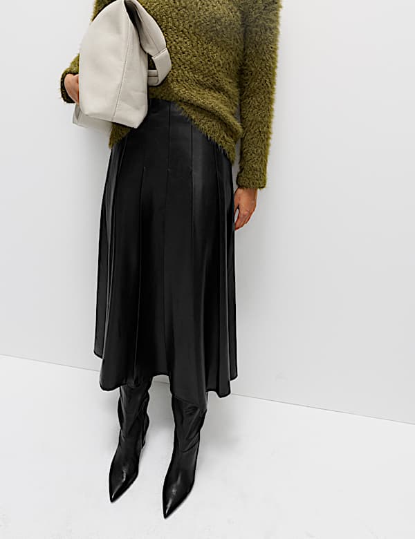 Leather Look Pleated Midaxi Skirt - NZ