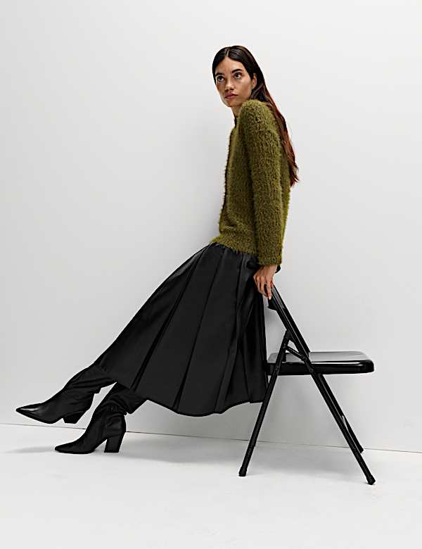 Leather Look Pleated Midaxi Skirt - NZ