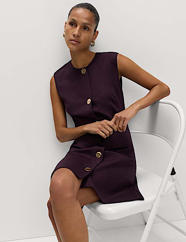 Button Detail Mini Shift Dress