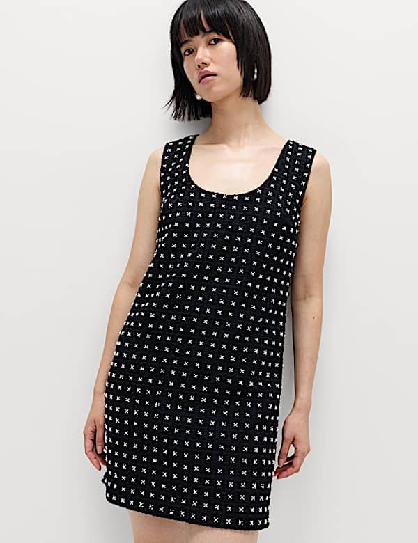 Embellished Mini Shift Dress - LU