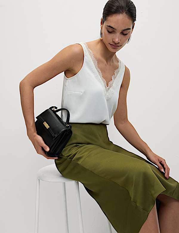 Jupe midaxi à enfiler en satin - FR