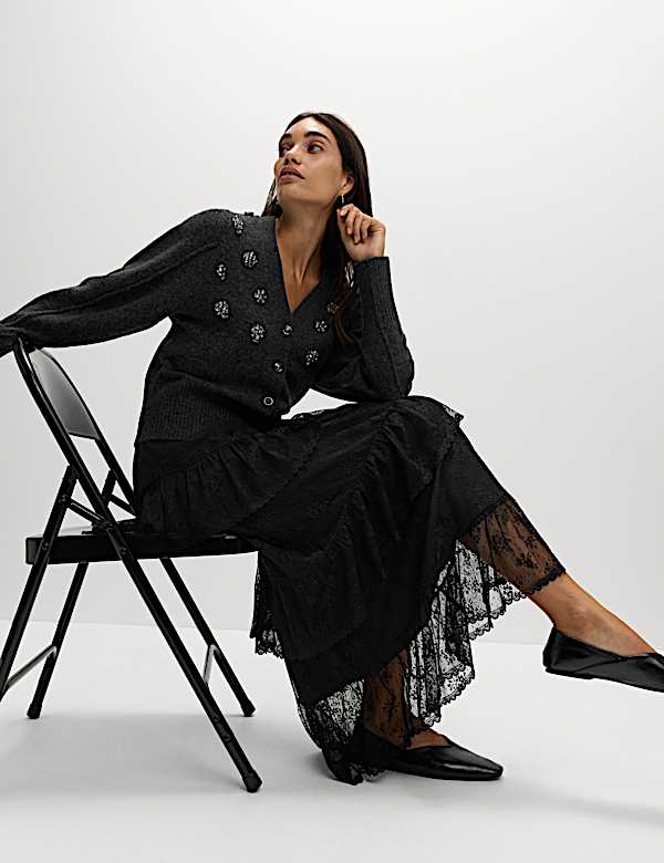 חצאית תחרה מדורגת באורך מקסי - IL