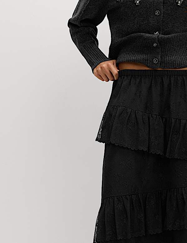 חצאית תחרה מדורגת באורך מקסי - IL