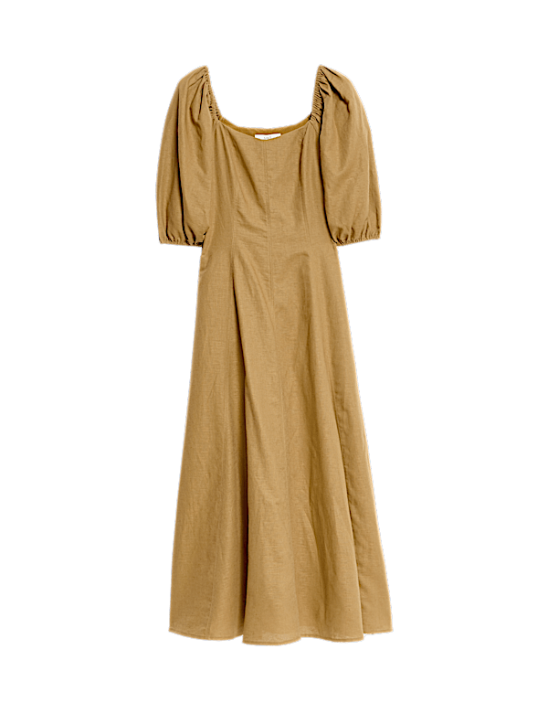 PLAIN LINEN SQUARE NECK DRESS