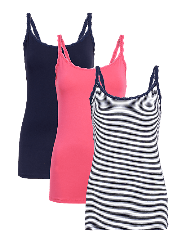3pk Cotton Rich Lace Trim Vests