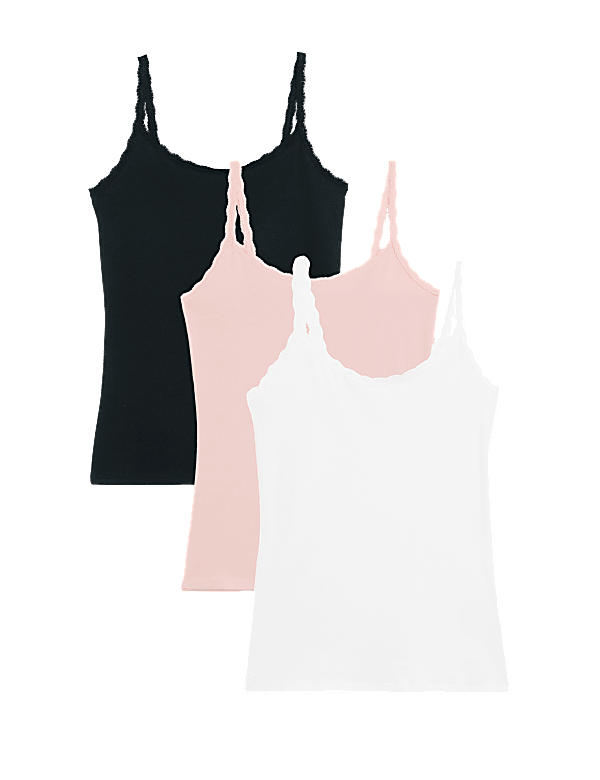 3pk Cotton Rich Lace Trim Vests