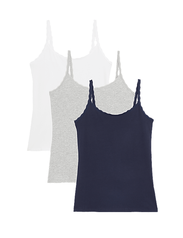 3pk Cotton Rich Lace Trim Vests
