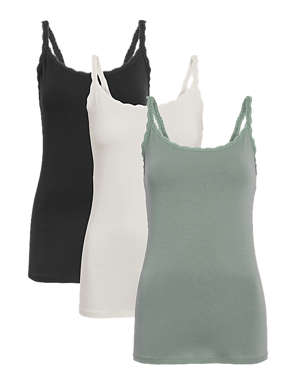 3pk Cotton Rich Lace Trim Vests