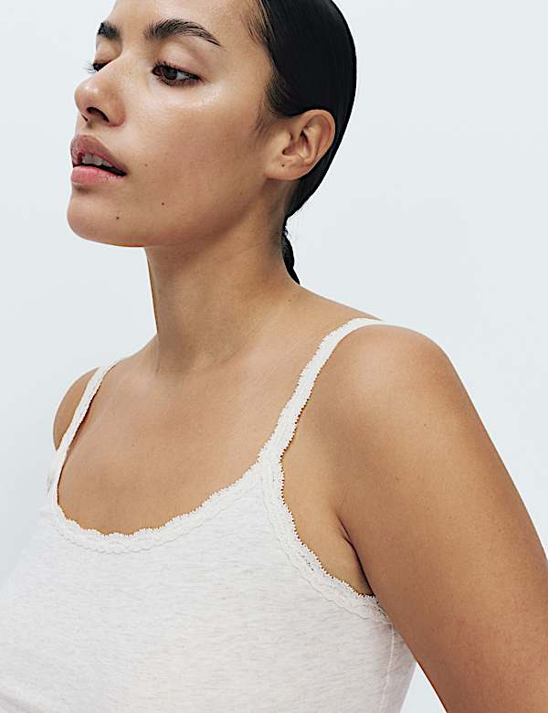 3pk Cotton Rich Lace Trim Vests - US