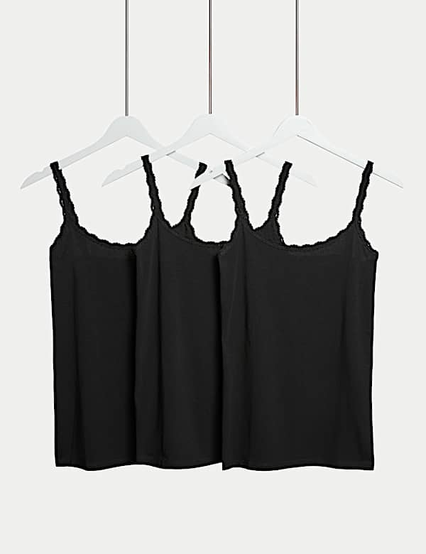 3pk Cotton Rich Lace Trim Vests - VN