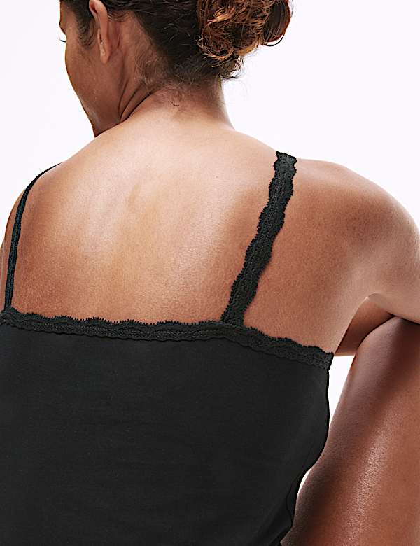 3pk Cotton Rich Lace Trim Vests - US