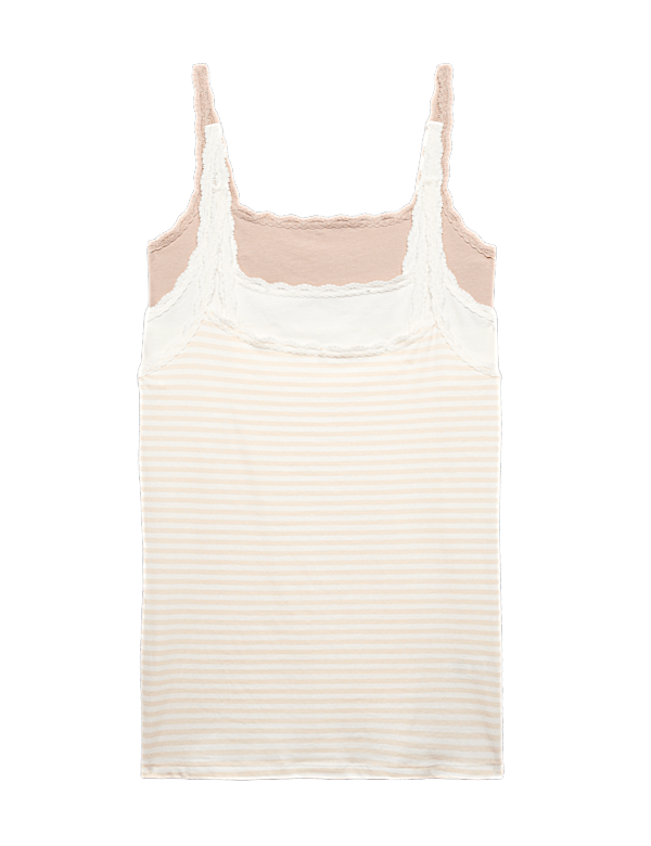 3pk Cotton Rich Lace Trim Vests