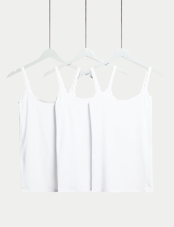 3pk Cotton Rich Lace Trim Vests - US