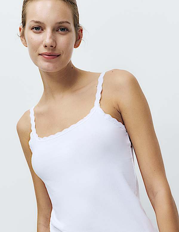 3pk Cotton Rich Lace Trim Vests