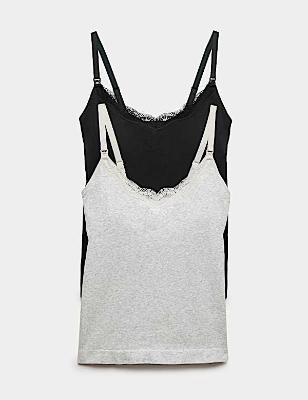 2 Pack Seamfree Lace Trim Nursing Vests | BLACK MIX | Vests | M&S DK