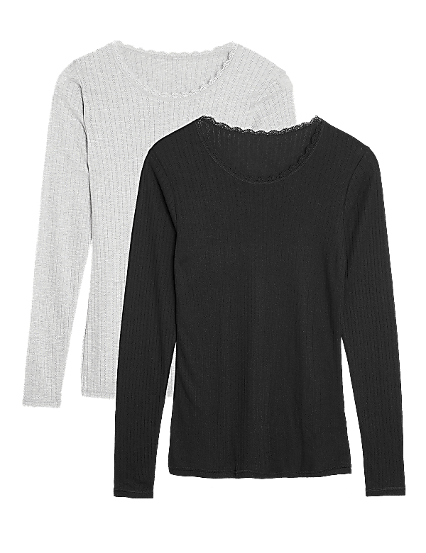 2pk Pointelle Thermal Long Sleeve Tops