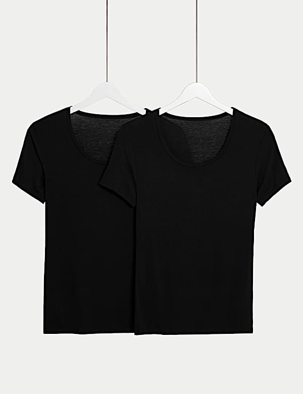 Marks Spencer 2pk Heatgen Thermal Short Sleeve Tops Black 16
