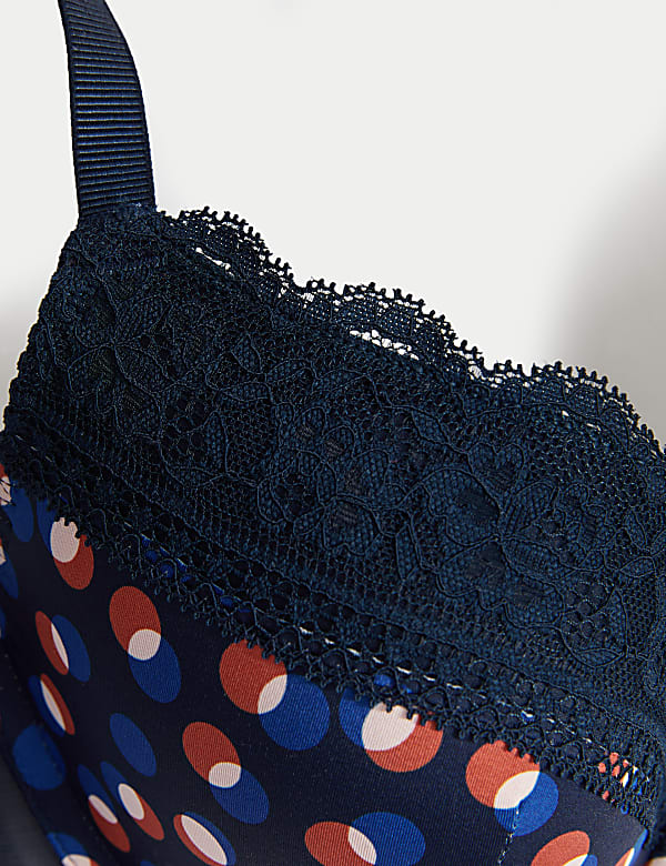 Printed Lace Trim Wired Full Cup Bra