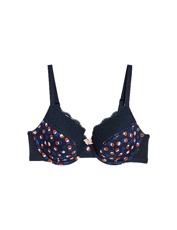 Printed Lace Trim Wired Full Cup Bra