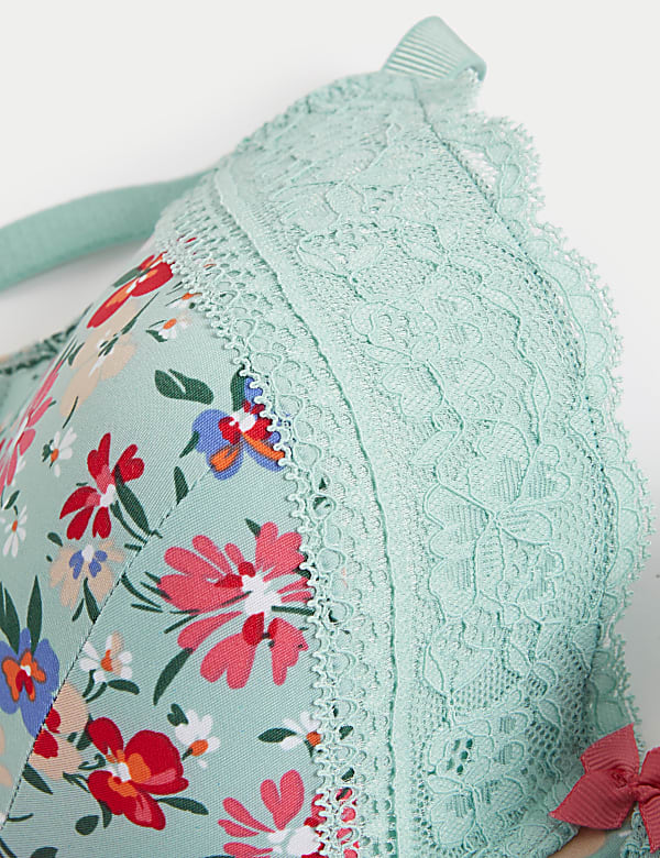 Printed Lace Trim Wired Full Cup Bra